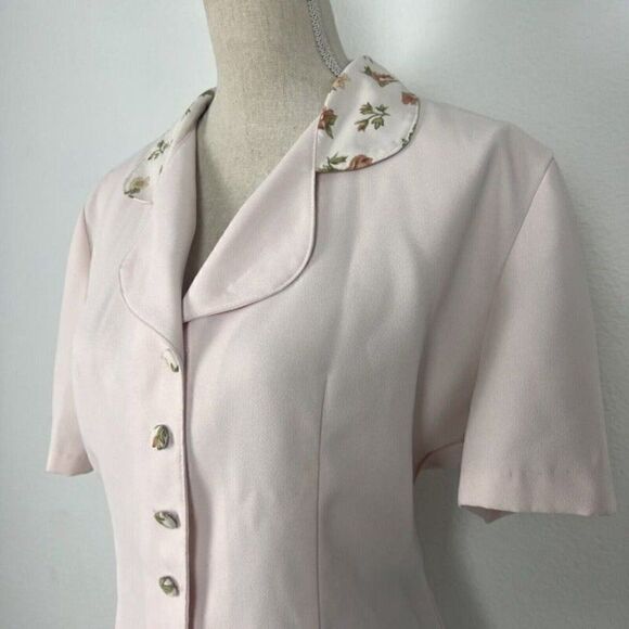 Vintage Anna 80s Light Pink Floral Collar Short Sleeve Blouse Women’s Medium - Picture 3 of 12